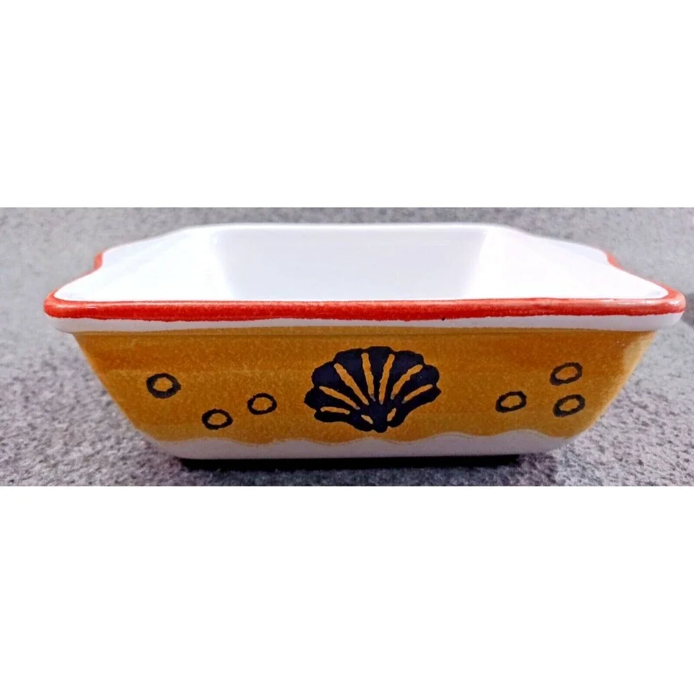Painted Ceramic Casserole Square Dish Made in Italy Fish Nautical Beach NEW